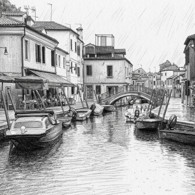 Schizzo di una tranquilla cittadina sul canale