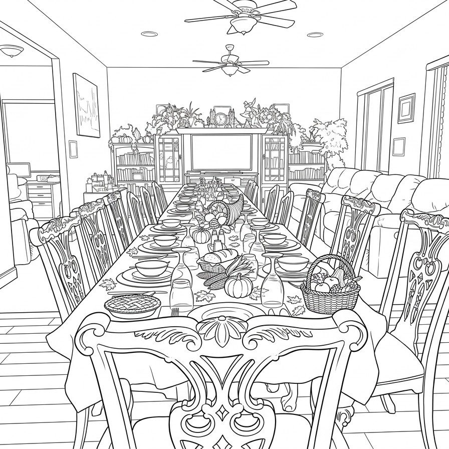 Świąteczny motyw kolorowanki na Thanksgiving